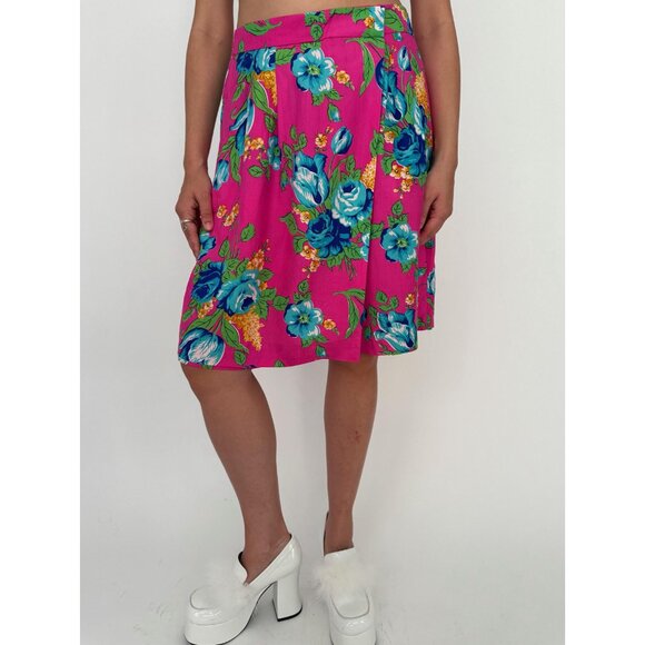 90s vintage pink floral print pure silk blazer skort 2 piece coord matching set - Picture 7 of 10